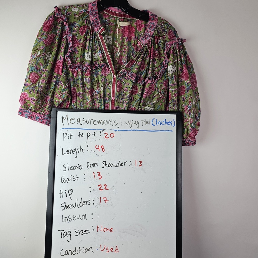 LOLA Australia NWOT Pink Floral Boho Resortwear Midi LS Button Tie Waist Dress M - Picture 4 of 10
